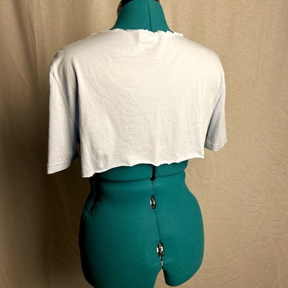 “I LOVE JESUS AND CIGARETTES” cropped blue tee - Picture 2 of 3